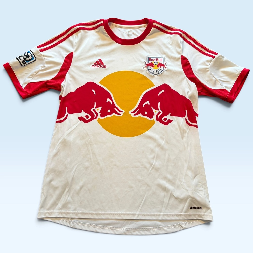 New York Red Bulls Jersey Mens Medium White MLS Soccer ClimaCool Adidas 2013